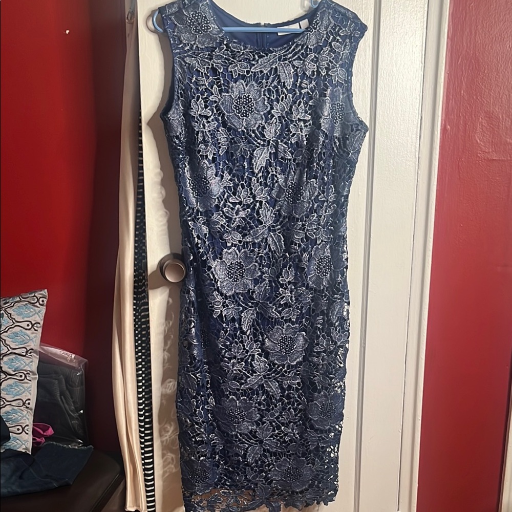 New York & Company Blue Sheath Midi Dress